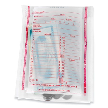 Permalok Deposit Bag, 5.75 x 8.75 x 3, 2 mil Thick, Plastic, Clear, PK1000 585013